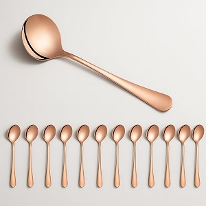 yelona set of 12 rosegold soup spoon 7234 stainless steel titanium plating shiny rosegolden round spoons flatwaretable spoon cutlery set sturdy easy to clean dishwasher safe for dining amp restaurant