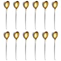 YELONA Set of 12 Titanium Gold Plated Stainless Steel Espresso Spoons with White Handle - Teaspoons Set for Coffee, Sugar, Dessert, Cake, Ice Cream, Soup, Antipasto, Cappuccino - Flatware & Cutlery