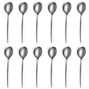 yelona set of 12 titanium silver plated stainless steel espresso spoons with white handle - teaspoons set for coffee sugar dessert cake ice cream soup antipasto cappuccino - flatware amp cutlery