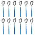YELONA Set of 12 Titanium Silver Plated Stainless Steel Espresso Spoons with Blue Handle - Teaspoons Set for Coffee, Sugar, Dessert, Cake, Ice Cream, Soup, Antipasto, Cappuccino - Flatware &amp; Cutlery