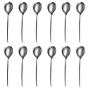 YELONA Set of 12 Titanium Silver Plated Stainless Steel Espresso Spoons with White Handle - Teaspoons Set for Coffee, Sugar, Dessert, Cake, Ice Cream, Soup, Antipasto, Cappuccino - Flatware & Cutlery