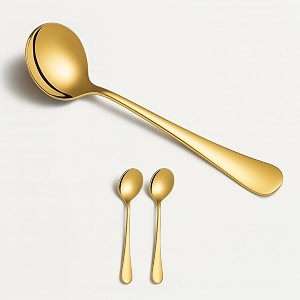 yelona set of 2 gold soup spoon 7234 stainless steel titanium plating shiny golden round spoons flatware gold table spoon cutlery set sturdy easy to clean dishwasher safe for dining amp restaurant