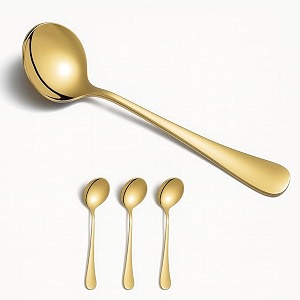 yelona set of 3 gold soup spoon 7234 stainless steel titanium plating shiny golden round spoons flatware gold table spoon cutlery set sturdy easy to clean dishwasher safe for dining amp restaurant