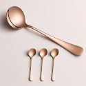 YELONA Set of 3 Rosegold Soup Spoon, 7.2" Stainless Steel Titanium Plating Shiny Rosegolden Round Spoons Flatware,Table Spoon Cutlery Set Sturdy Easy to Clean, Dishwasher Safe for Dining &amp; Restaurant
