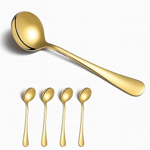 yelona set of 4 gold soup spoon 7234 stainless steel titanium plating shiny golden round spoons flatware gold table spoon cutlery set sturdy easy to clean dishwasher safe for dining amp restaurant