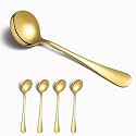 YELONA Set of 4 Gold Soup Spoon, 7.2" Stainless Steel Titanium Plating Shiny Golden Round Spoons Flatware, Gold Table Spoon Cutlery Set Sturdy Easy to Clean, Dishwasher Safe for Dining &amp; Restaurant