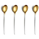 YELONA Set of 4 Titanium Gold Plated Stainless Steel Espresso Spoons with White Handle - Teaspoons Set for Coffee, Sugar, Dessert, Cake, Ice Cream, Soup, Antipasto, Cappuccino - Flatware & Cutlery