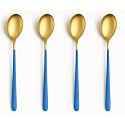 YELONA Set of 4 Titanium Gold Plated Stainless Steel Espresso Spoons with Blue Handle - Teaspoons Set for Coffee, Sugar, Dessert, Cake, Ice Cream, Soup, Antipasto, Cappuccino - Flatware &amp; Cutlery