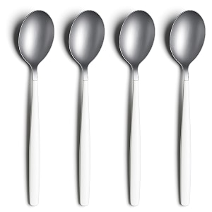 yelona set of 4 titanium silver plated stainless steel espresso spoons with white handle - teaspoons set for coffee sugar dessert cake ice cream soup antipasto cappuccino - flatware amp cutlery