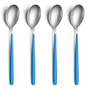 YELONA Set of 4 Titanium Silver Plated Stainless Steel Espresso Spoons with Blue Handle - Teaspoons Set for Coffee, Sugar, Dessert, Cake, Ice Cream, Soup, Antipasto, Cappuccino - Flatware &amp; Cutlery