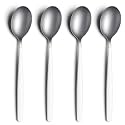 YELONA Set of 4 Titanium Silver Plated Stainless Steel Espresso Spoons with White Handle - Teaspoons Set for Coffee, Sugar, Dessert, Cake, Ice Cream, Soup, Antipasto, Cappuccino - Flatware &amp; Cutlery