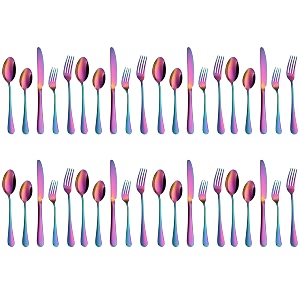 yelona set of 40 premium rainbow daily use cutlery stainless steel luxury dinnerware flatware serving dinner spoon fork knife reusable mirror finish for home kitchen dining table and gifts