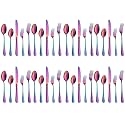 YELONA Set of 40 Premium Rainbow Daily Use Cutlery Stainless Steel Luxury Dinnerware Flatware Serving Dinner Spoon Fork Knife Reusable Mirror Finish for Home Kitchen Dining Table and Gifts