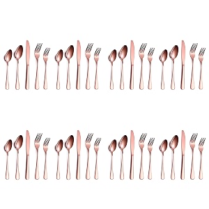 yelona set of 40 premium rosegold daily use cutlery stainless steel luxury dinnerware flatware serving dinner spoon fork knife reusable mirror finish for home kitchen dining table and gifts
