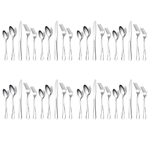 yelona set of 40 premium silver daily use cutlery stainless steel luxury dinnerware flatware serving dinner spoon fork knife reusable mirror finish for home kitchen dining table and gifts