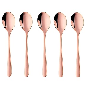 yelona set of 5 rosegold soup spoon 7234 stainless steel titanium plating shiny rosegolden round spoons flatwaretable spoon cutlery set sturdy easy to clean dishwasher safe for dining amp restaurant