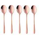 YELONA Set of 5 Rosegold Soup Spoon, 7.2" Stainless Steel Titanium Plating Shiny Rosegolden Round Spoons Flatware,Table Spoon Cutlery Set Sturdy Easy to Clean, Dishwasher Safe for Dining &amp; Restaurant