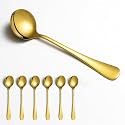 YELONA Set of 6 Gold Soup Spoon, 7.2" Stainless Steel Titanium Plating Shiny Golden Round Spoons Flatware, Gold Table Spoon Cutlery Set Sturdy Easy to Clean, Dishwasher Safe for Dining &amp; Restaurant