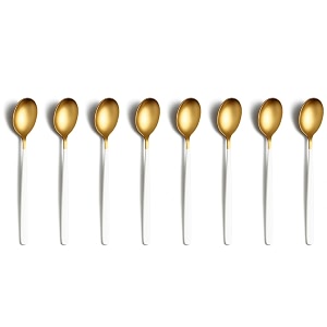 yelona set of 8 titanium gold plated stainless steel espresso spoons with white handle - teaspoons set for coffee sugar dessert cake ice cream soup antipasto cappuccino - flatware amp cutlery