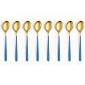 YELONA Set of 8 Titanium Gold Plated Stainless Steel Espresso Spoons with Blue Handle - Teaspoons Set for Coffee, Sugar, Dessert, Cake, Ice Cream, Soup, Antipasto, Cappuccino - Flatware &amp; Cutlery