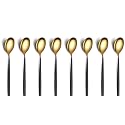 YELONA Set of 8 Titanium Gold Plated Stainless Steel Espresso Spoons with Black Handle - Teaspoons Set for Coffee, Sugar, Dessert, Cake, Ice Cream, Soup, Antipasto, Cappuccino - Flatware &amp; Cutlery