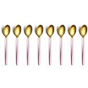 YELONA Set of 8 Titanium Gold Plated Stainless Steel Espresso Spoons with Pink Handle - Teaspoons Set for Coffee, Sugar, Dessert, Cake, Ice Cream, Soup, Antipasto, Cappuccino - Flatware & Cutlery