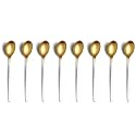 YELONA Set of 8 Titanium Gold Plated Stainless Steel Espresso Spoons with White Handle - Teaspoons Set for Coffee, Sugar, Dessert, Cake, Ice Cream, Soup, Antipasto, Cappuccino - Flatware &amp; Cutlery