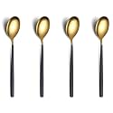 YELONA Set of 4 Titanium Gold Plated Stainless Steel Espresso Spoons with Black Handle - Teaspoons Set for Coffee, Sugar, Dessert, Cake, Ice Cream, Soup, Antipasto, Cappuccino - Flatware &amp; Cutlery