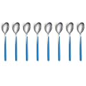 YELONA Set of 8 Titanium Silver Plated Stainless Steel Espresso Spoons with Blue Handle - Teaspoons Set for Coffee, Sugar, Dessert, Cake, Ice Cream, Soup, Antipasto, Cappuccino - Flatware & Cutlery