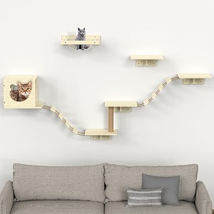 yemoo cat wall shelves cat wall furniture cat wall mounted with 1 cat house 1 cat hammock 2 ladder 4 cat perchs 1 cat scratching post for cat sleeping playing climbing