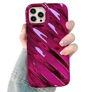 water ripple pattern case for iphone 13 pro max cute curly wave shape design sparkly luxury phone case for women girls soft silicone shockproof tpu protective cover case 67 inch rose red