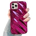 Water Ripple Pattern Case for iPhone 13 Pro Max Cute Curly Wave Shape Design Sparkly Luxury Phone Case for Women Girls Soft Silicone Shockproof TPU Protective Cover Case, 6.7 inch, Rose Red