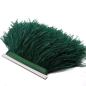 2 yards natural amp soft ostrich feathers fringe trims ribbon - used for dress sewing decoration craft clothing boots wedding decoration diy etc dark green