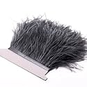 2 Yards Natural & Soft Ostrich Feathers Fringe Trims Ribbon - Used for Dress, Sewing Decoration, Craft Clothing, Boots, Wedding Decoration, DIY, Etc (Silver Gray)