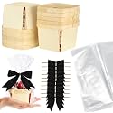 Yerliker 10 Set Wooden Mini Baskets for Gifts Bulk Empty Small Baskets Berry Basket Bows Clear Treat Bags for DIY Picking Wedding Birthday Baby Shower(4 Inches,Velvet,Black)