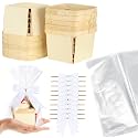 Yerliker 10 Set Wooden Mini Baskets for Gifts Bulk Empty Small Baskets Berry Basket Bows Clear Treat Bags for DIY Picking Wedding Birthday Baby Shower(4 Inches,Velvet,White)
