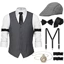 YESSA 1920s Mens Costume Set, Roaring 20s Gatsby Gangster Outfit for Men