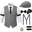 YESSA 1920s Mens Costume Set, Roaring 20s Gatsby Gangster Outfit for Men