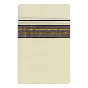 mens center gold jari 2 line border 100 cotton cream dhoti 400 meters double munduvesti