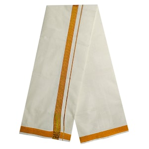mens gold jari 6 line border 100 cotton cream dhoti 400 meters double munduvesti
