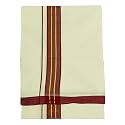 Mens Center Gold Jari 2 Line Border 100% Cotton Cream Dhoti 4.00 Meters Double Mundu/Vesti