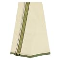 Mens Center Gold Jari 2 Line Border 100% Cotton Cream Dhoti 4.00 Meters Double Mundu/Vesti