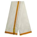 Mens Gold Jari 6 Line Border 100% Cotton Cream Dhoti 4.00 Meters Double Mundu/Vesti