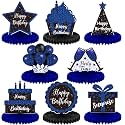 Yexiya 8 Pcs Blue and Black Birthday Centerpiece Table Decoration