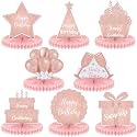 Yexiya 8 Pcs Pink Rose Gold Birthday Centerpiece Table Decoration