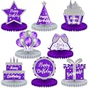 Yexiya 8 Pcs Purple and Silver Birthday Centerpiece Table Decoration