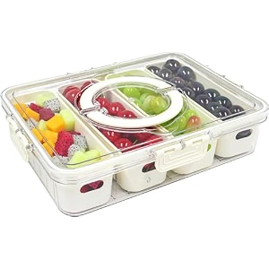 fridge storage box with lidamphandle4 compartments fridge organizer divider draining crisper containers keeps fruitsvagetablesmeatsairtight container box acrylicoff-white