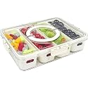 Fridge Storage Box With Lid&Handle|4 Compartments Fridge Organizer Divider Draining Crisper Containers Keeps Fruits,Vagetables,Meats|Airtight Container Box (Acrylic),Off-White