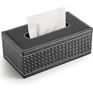 pu leather tissue box holder  rectangular facial napkin tissue holder tissue paper box holder for home office car black woven pattern
