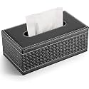 PU Leather Tissue Box Holder | Rectangular Facial Napkin Tissue Holder |Tissue Paper Box Holder for Home Office Car (Black Woven Pattern)